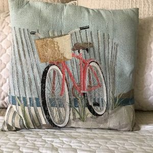 Accent pillow coastal vintage bicycle 18 inch square